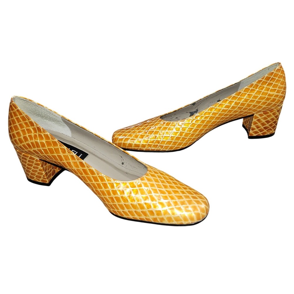Vaneli Women's Orange Snake Square Toe Block Heel 9.5 Pumps Office Minimalist - Picture 2 of 10